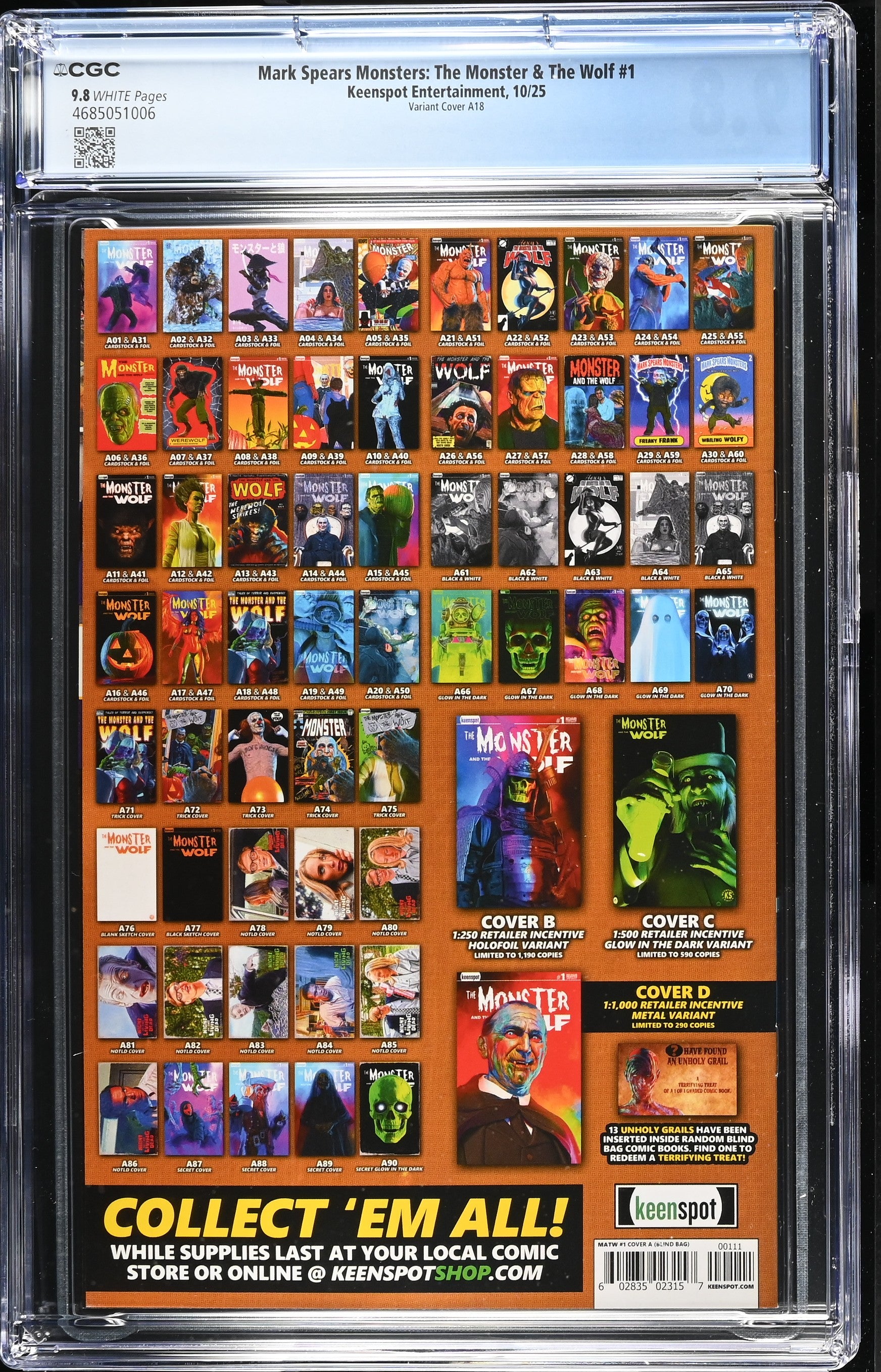 9.8 CGC MARK SPEARS MONSTERS MONSTER & WOLF #1 A18 HOMAGE VARIANT [4685051006] Universal Monsters KEENSPOT ENTERTAINMENT