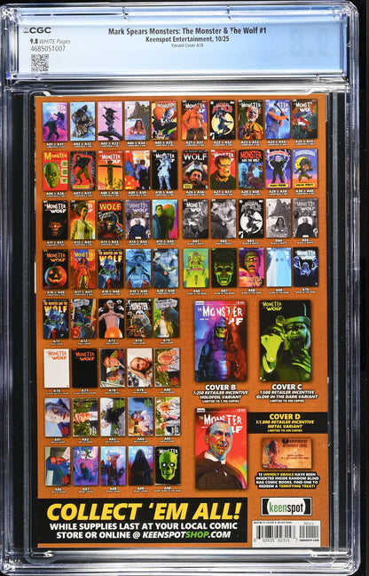 9.8 CGC MARK SPEARS MONSTERS MONSTER & WOLF #1 A18 HOMAGE VARIANT [4685051007] Universal Monsters KEENSPOT ENTERTAINMENT