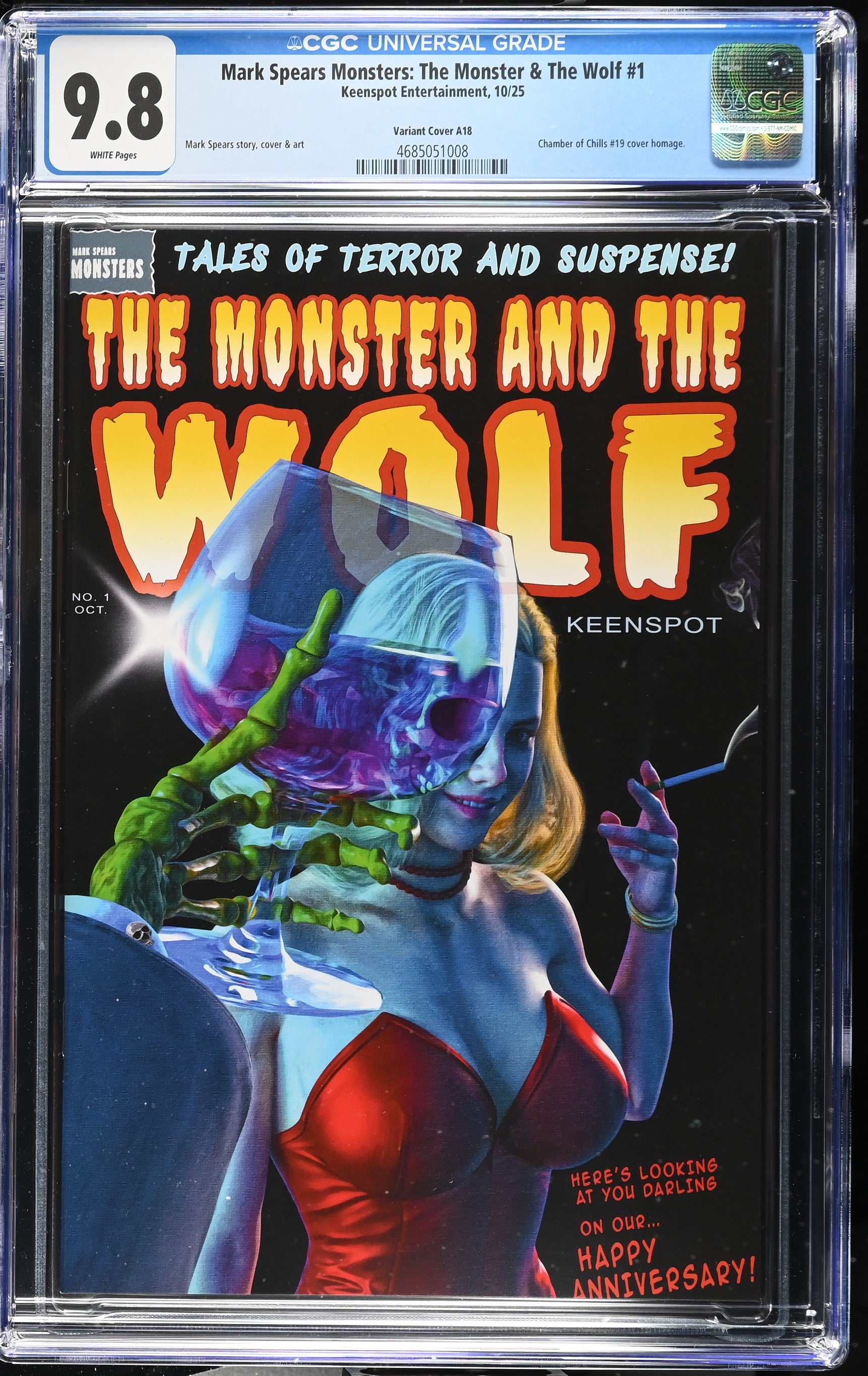 9.8 CGC MARK SPEARS MONSTERS MONSTER & WOLF #1 A18 HOMAGE VARIANT [4685051008] Universal Monsters KEENSPOT ENTERTAINMENT