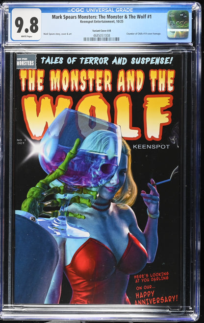 9.8 CGC MARK SPEARS MONSTERS MONSTER & WOLF #1 A18 HOMAGE VARIANT [4685051008] Universal Monsters KEENSPOT ENTERTAINMENT