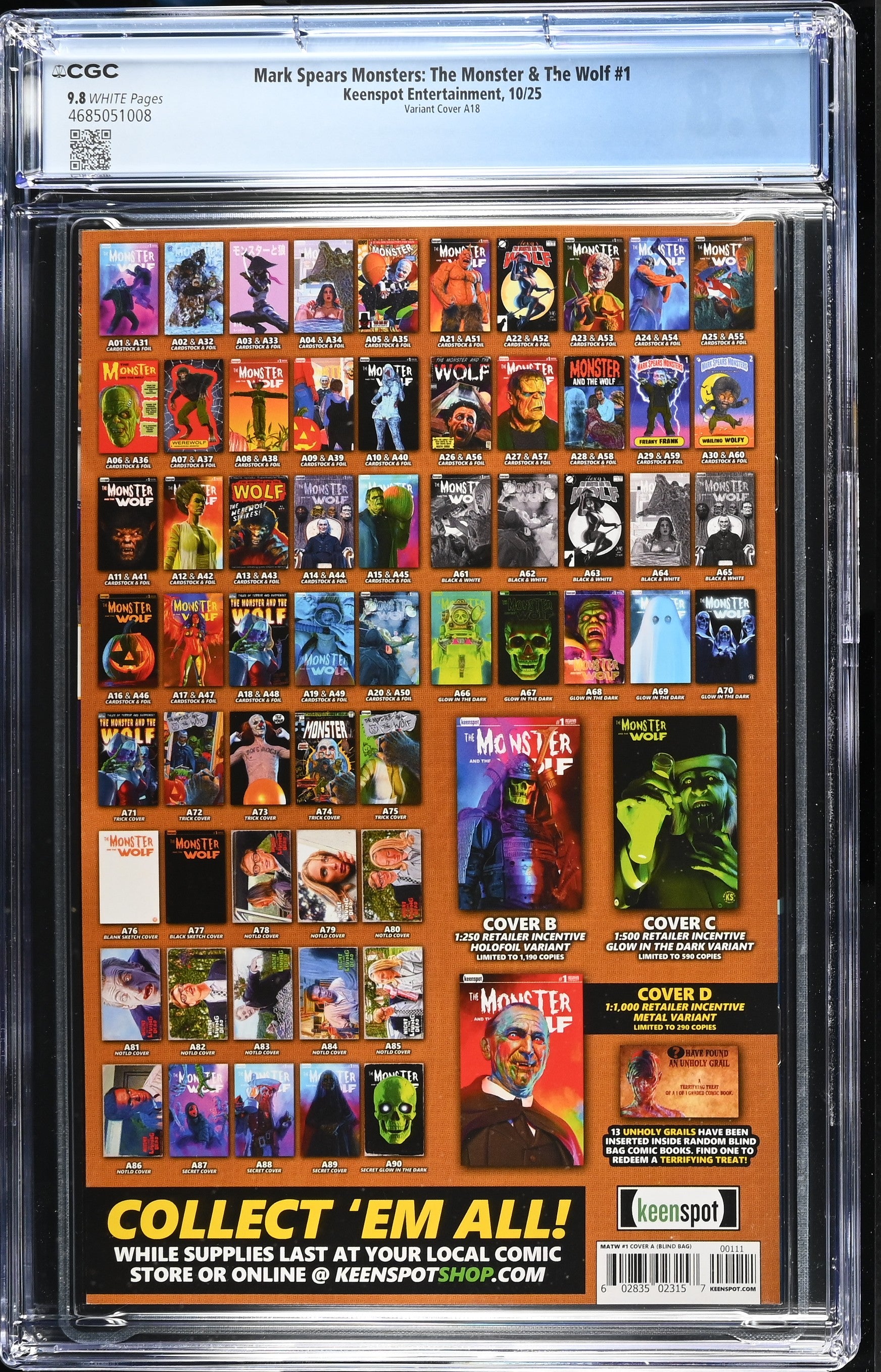 9.8 CGC MARK SPEARS MONSTERS MONSTER & WOLF #1 A18 HOMAGE VARIANT [4685051008] Universal Monsters KEENSPOT ENTERTAINMENT