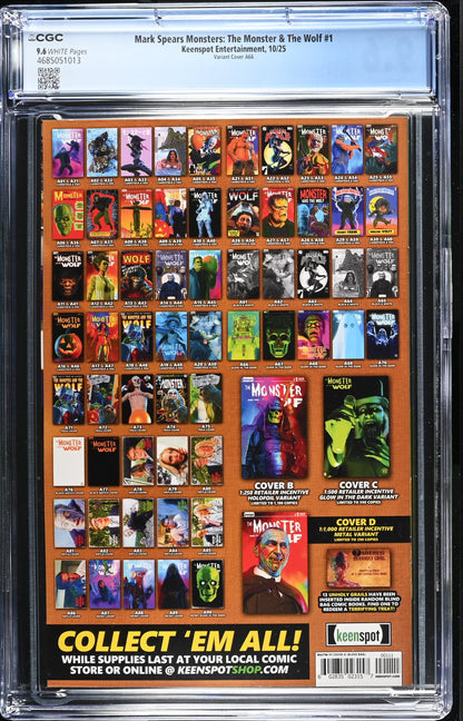 9.6 CGC MARK SPEARS MONSTERS MONSTER & WOLF #1 A66 GLOW IN THE DARK VARIANT [4685051013] Universal Monsters KEENSPOT ENTERTAINMENT