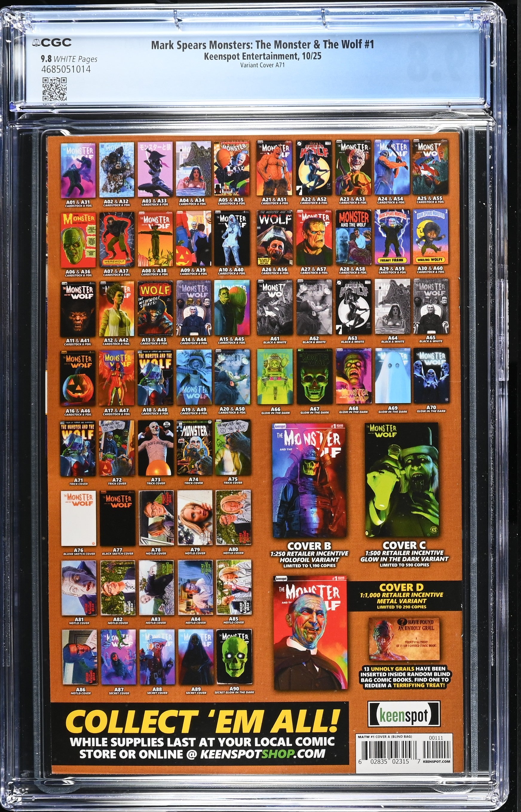 9.8 CGC MARK SPEARS MONSTERS MONSTER & WOLF #1 A71 HOMAGE TRICK VARIANT [4685051014] Universal Monsters KEENSPOT ENTERTAINMENT