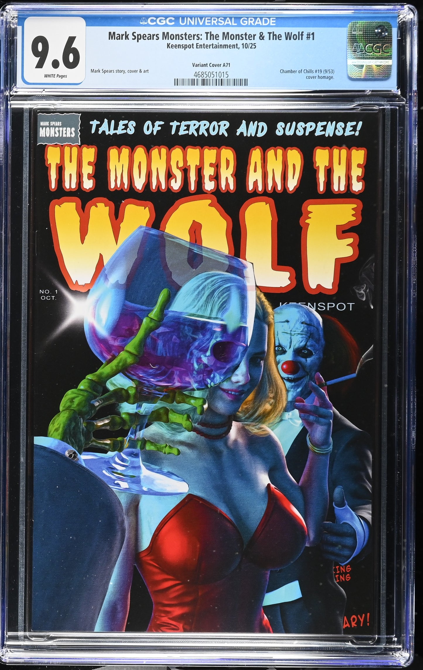 9.6 CGC MARK SPEARS MONSTERS MONSTER & WOLF #1 A71 HOMAGE TRICK VARIANT [4685051015] Universal Monsters KEENSPOT ENTERTAINMENT