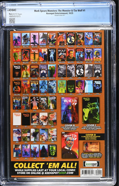 9.6 CGC MARK SPEARS MONSTERS MONSTER & WOLF #1 A71 HOMAGE TRICK VARIANT [4685051015] Universal Monsters KEENSPOT ENTERTAINMENT
