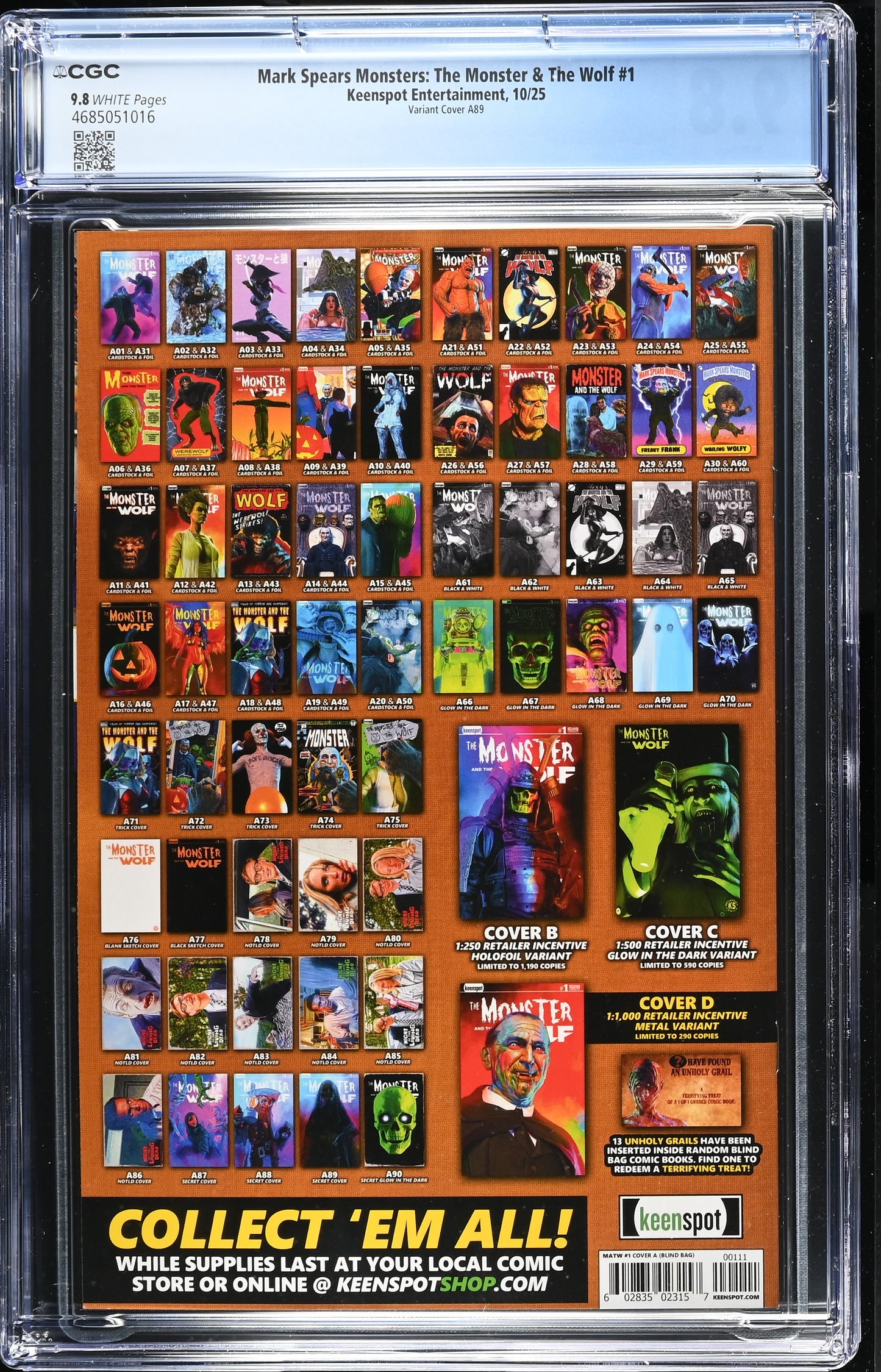 9.8 CGC MARK SPEARS MONSTERS MONSTER & WOLF #1 A89 VARIANT [4685051016] Universal Monsters KEENSPOT ENTERTAINMENT