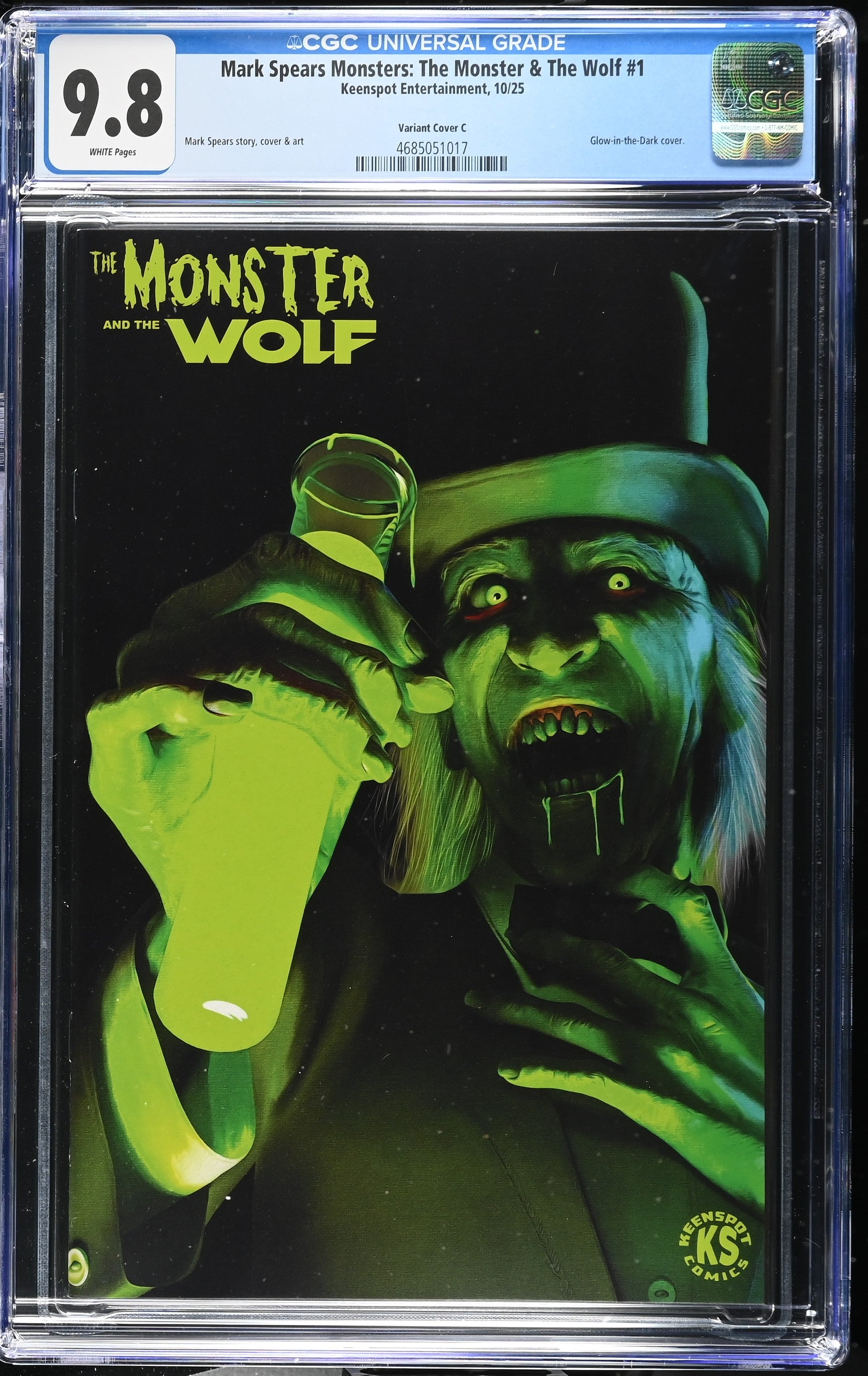 9.8 CGC MARK SPEARS MONSTERS MONSTER & WOLF #1 1:500 GLOW IN THE DARK VARIANT [4685051017] Universal Monsters KEENSPOT ENTERTAINMENT