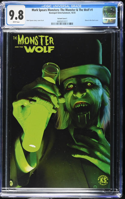 9.8 CGC MARK SPEARS MONSTERS MONSTER & WOLF #1 1:500 GLOW IN THE DARK VARIANT [4685051017] Universal Monsters KEENSPOT ENTERTAINMENT