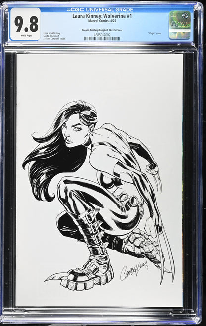 9.8 CGC LAURA KINNEY WOLVERINE #1 2ND PRINT 1:25 B&W J SCOTT CAMPBELL VARIANT [4685052002] X-Men MARVEL COMICS