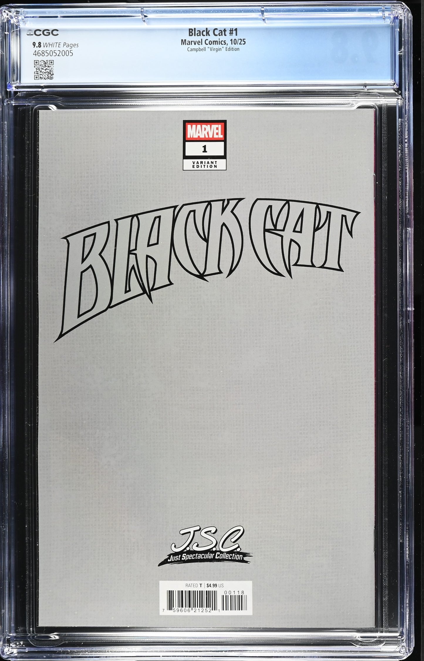 9.8 CGC BLACK CAT #1 1:100 VIRGIN J SCOTT CAMPBELL VARIANT [4685052005] Black Cat MARVEL COMICS