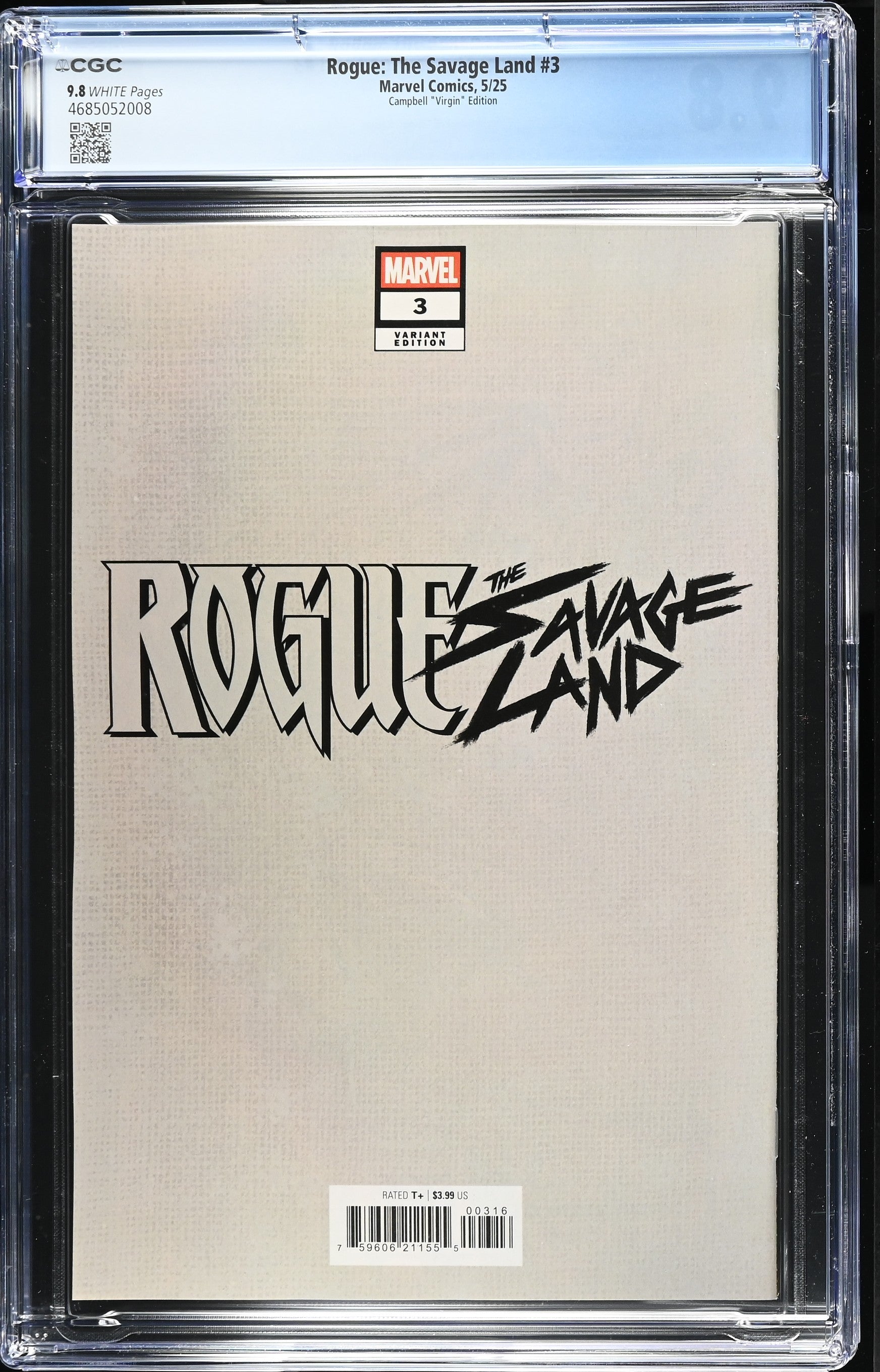 9.8 CGC ROGUE SAVAGE LAND #3 1:100 VIRGIN J SCOTT CAMPBELL VARIANT [4685052008] X-Men MARVEL COMICS