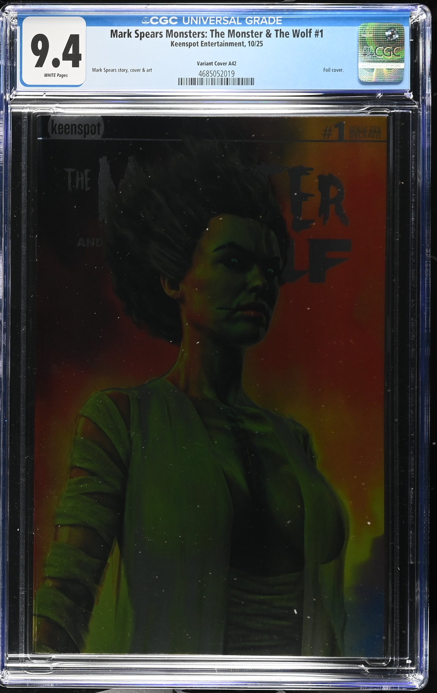 9.4 CGC MARK SPEARS MONSTERS MONSTER & WOLF #1 A42 FOIL VARIANT [4685052019] Universal Monsters KEENSPOT ENTERTAINMENT