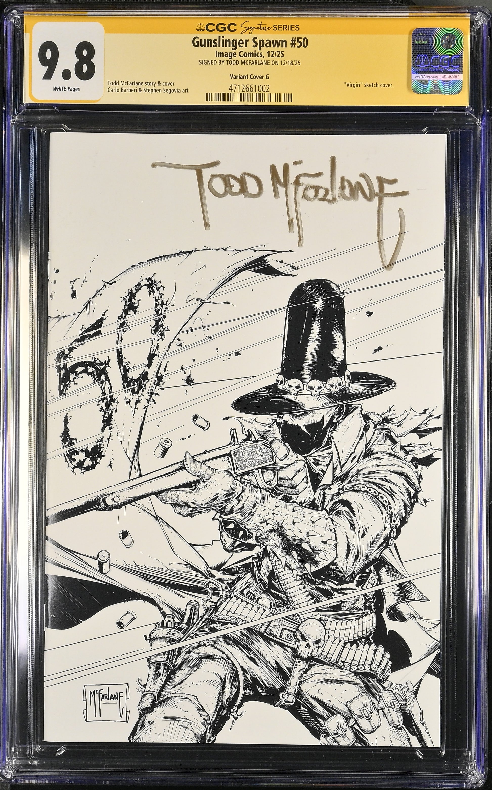 9.8 CGC GUNSLINGER SPAWN #50 1:250 INK VARIANT SIGNED GOLD INK TODD MCFARLANE [4712661002] Spawn CGC