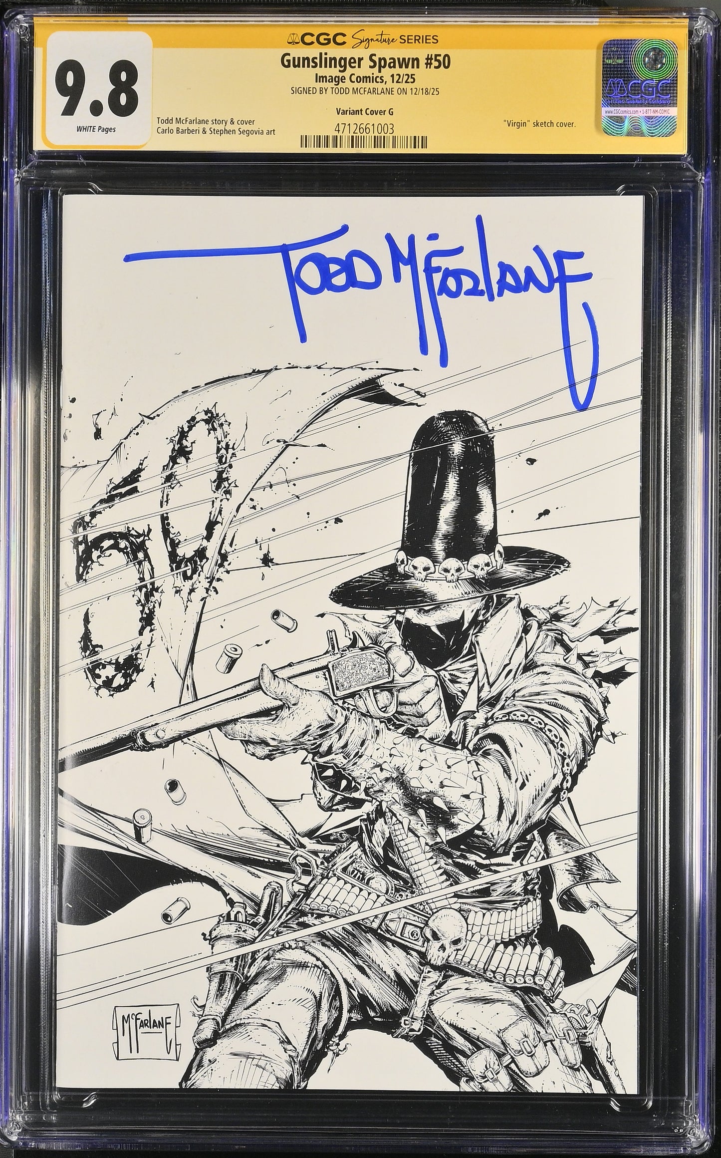 9.8 CGC GUNSLINGER SPAWN #50 1:250 INK VARIANT SIGNED BLUE INK TODD MCFARLANE [4712661003] Spawn CGC
