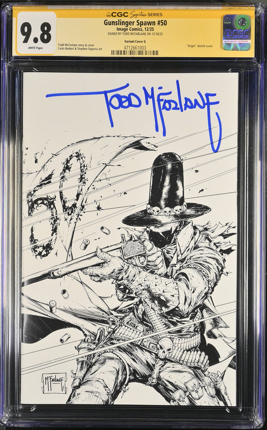 9.8 CGC GUNSLINGER SPAWN #50 1:250 INK VARIANT SIGNED BLUE INK TODD MCFARLANE [4712661003] Spawn CGC
