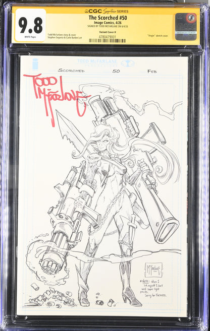 9.8 CGC SCORCHED SPAWN #50 1:1000 PENCIL SKETCH VARIANT SIGNED TODD MCFARLANE [4780479001] Spawn CGC