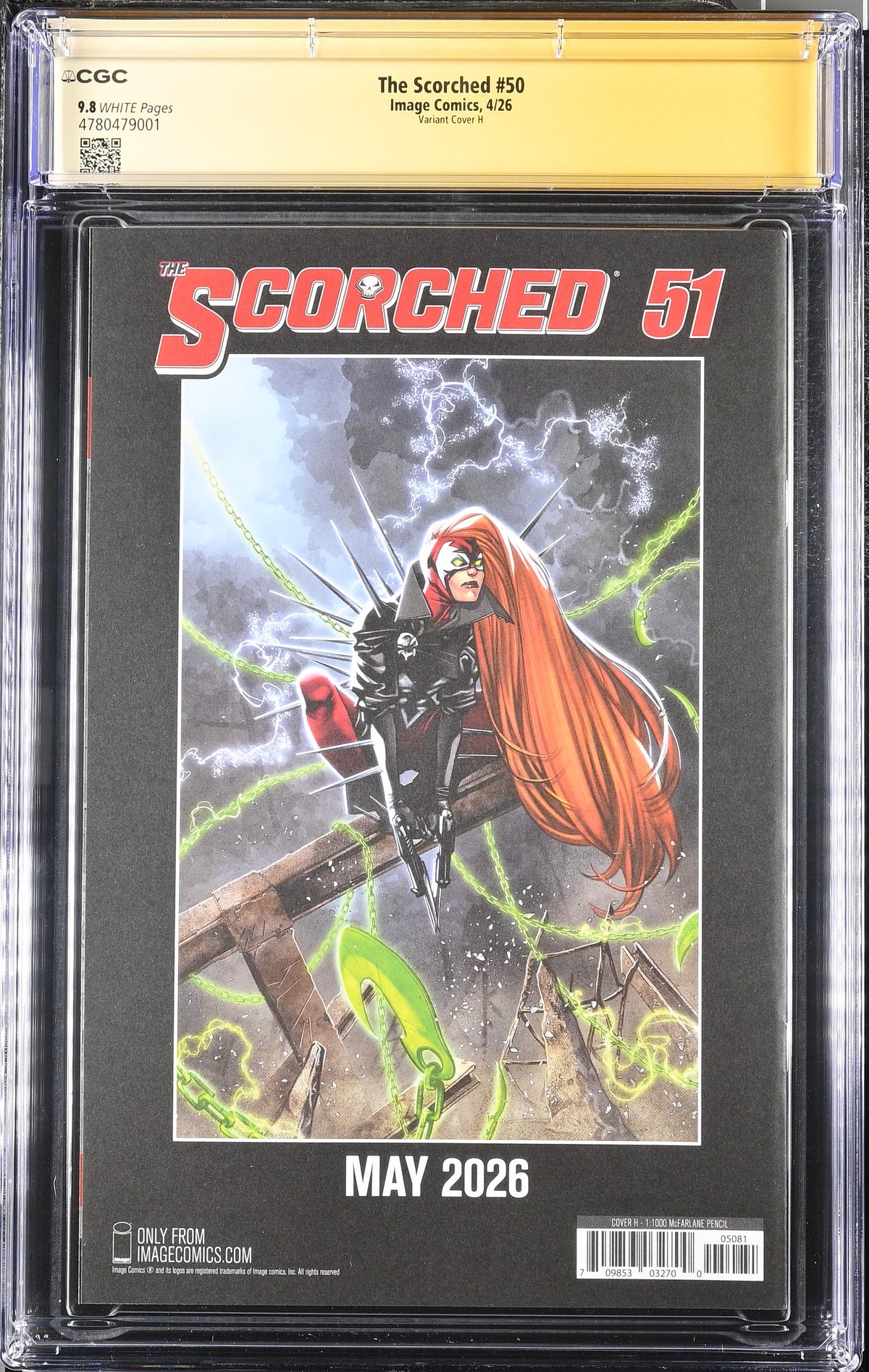 9.8 CGC SCORCHED SPAWN #50 1:1000 PENCIL SKETCH VARIANT SIGNED TODD MCFARLANE [4780479001] Spawn CGC