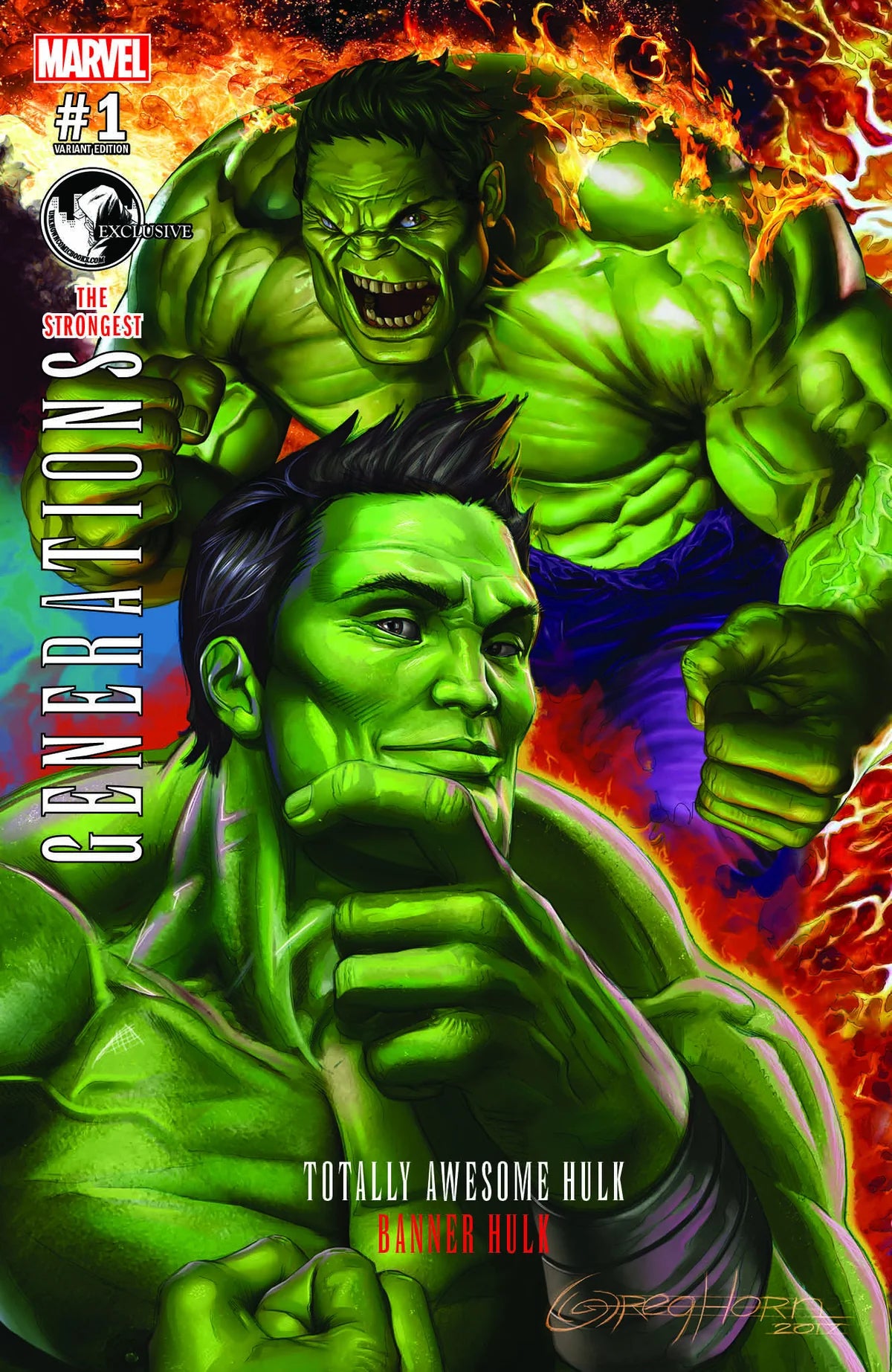 GENERATIONS TOTALLY AWESOME HULK & BANNER HULK #1 GREG HORN EXCLUSIVE VARIANT Hawkeye MARVEL COMICS   