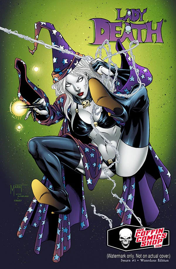 LADY DEATH SWORN #1 WIZARDOUS EDITION SDCC EXCLUSIVE VARIANT (LTD 125) 2023 Lady Death COFFIN COMICS   