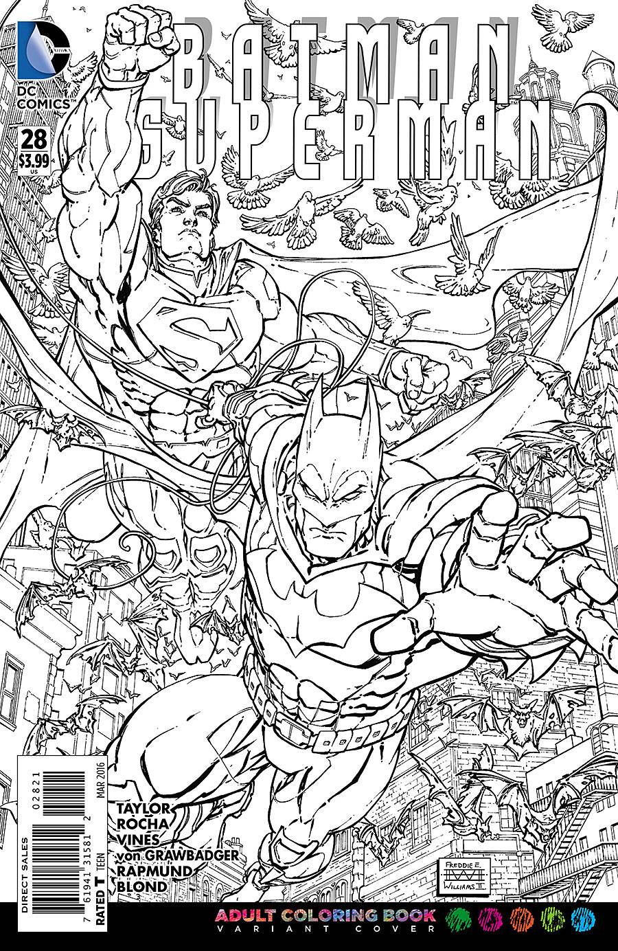 BATMAN SUPERMAN #28 ADULT COLORING BOOK B&W VARIANT 2016 Batman DC COMICS