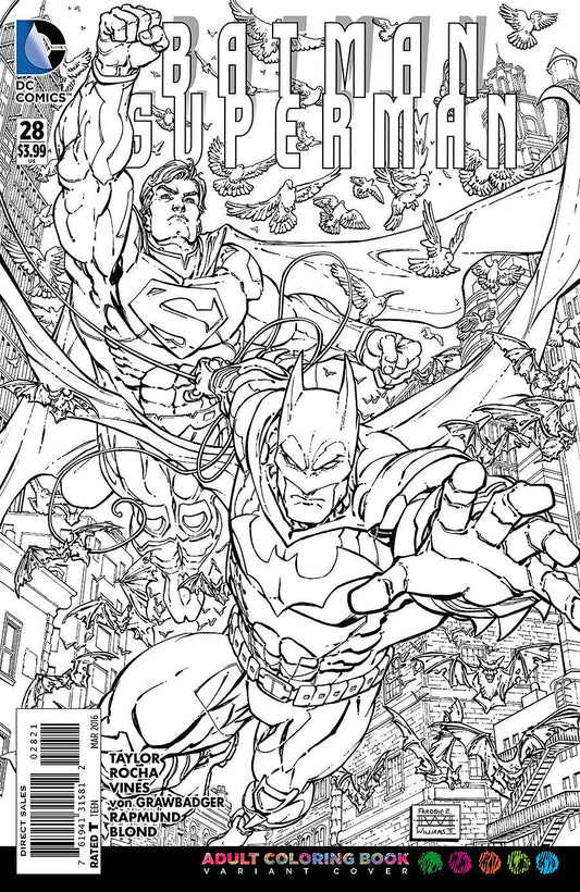 BATMAN SUPERMAN #28 ADULT COLORING BOOK B&W VARIANT 2016 Batman DC COMICS