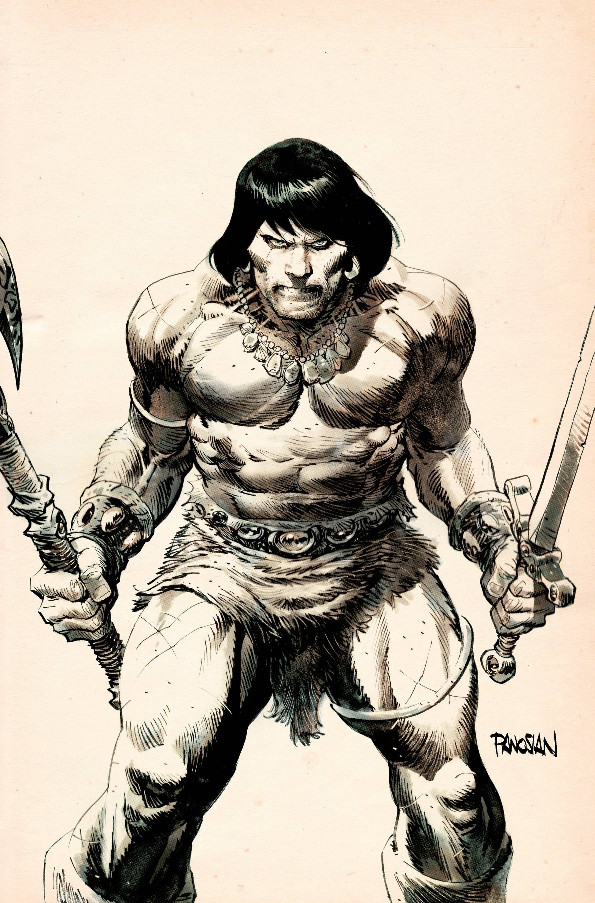 CONAN BARBARIAN #1 PANOSIAN VIRGIN B&W 1:25 VARIANT 2023 Conan TITAN COMICS   