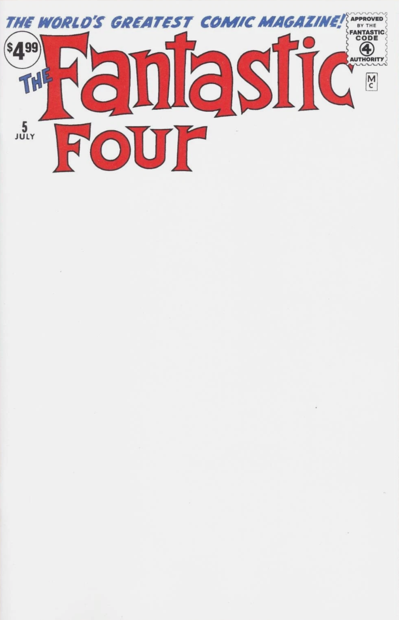 FANTASTIC FOUR FACSIMILE ED #5 BLANK VARIANT 2025 Fantastic Four MARVEL PRH