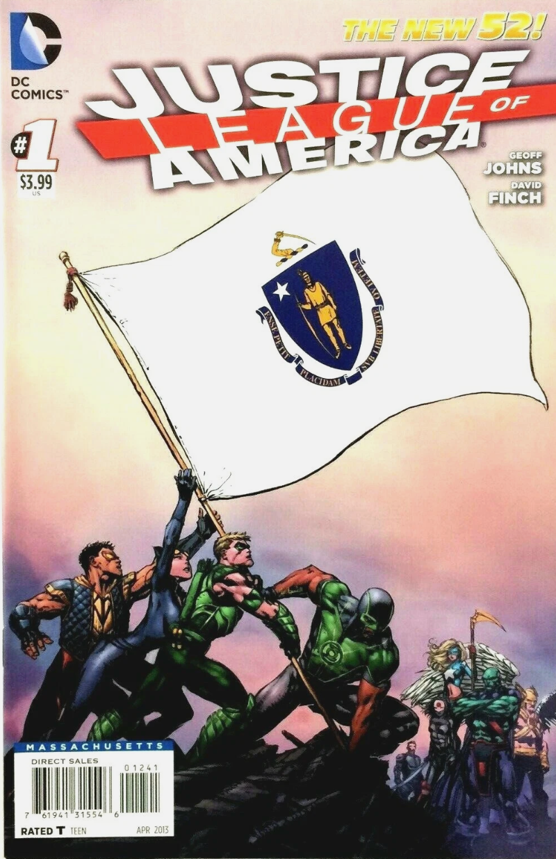 JUSTICE LEAGUE OF AMERICA #1 MASSACHUSETTS FLAG 2013 Justice Society of America DC COMICS