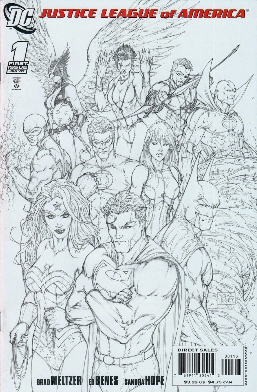 JUSTICE LEAGUE OF AMERICA #1 TURNER 3RD PRINT B&W SKETCH VARIANT 2006 Justice League of America DC COMICS