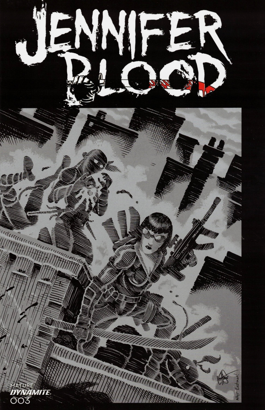 JENNIFER BLOOD #3 TMNT HOMAGE HAESER B&W 1:11 VARIANT 2021