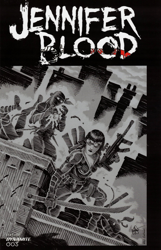 JENNIFER BLOOD #3 TMNT HOMAGE HAESER B&W 1:11 VARIANT 2021