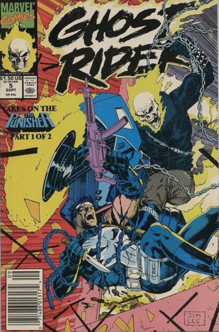 GHOST RIDER #5 PUNISHER 1990 NEWSSTAND JIM LEE COVER Ghost Rider MARVEL COMCS