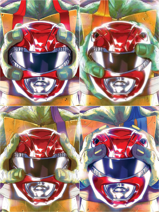 POWER RANGERS TEENAGE MUTANT NINJA TURTLES #1 MONTES RED HELMET VARIANT SET OF 4 2019