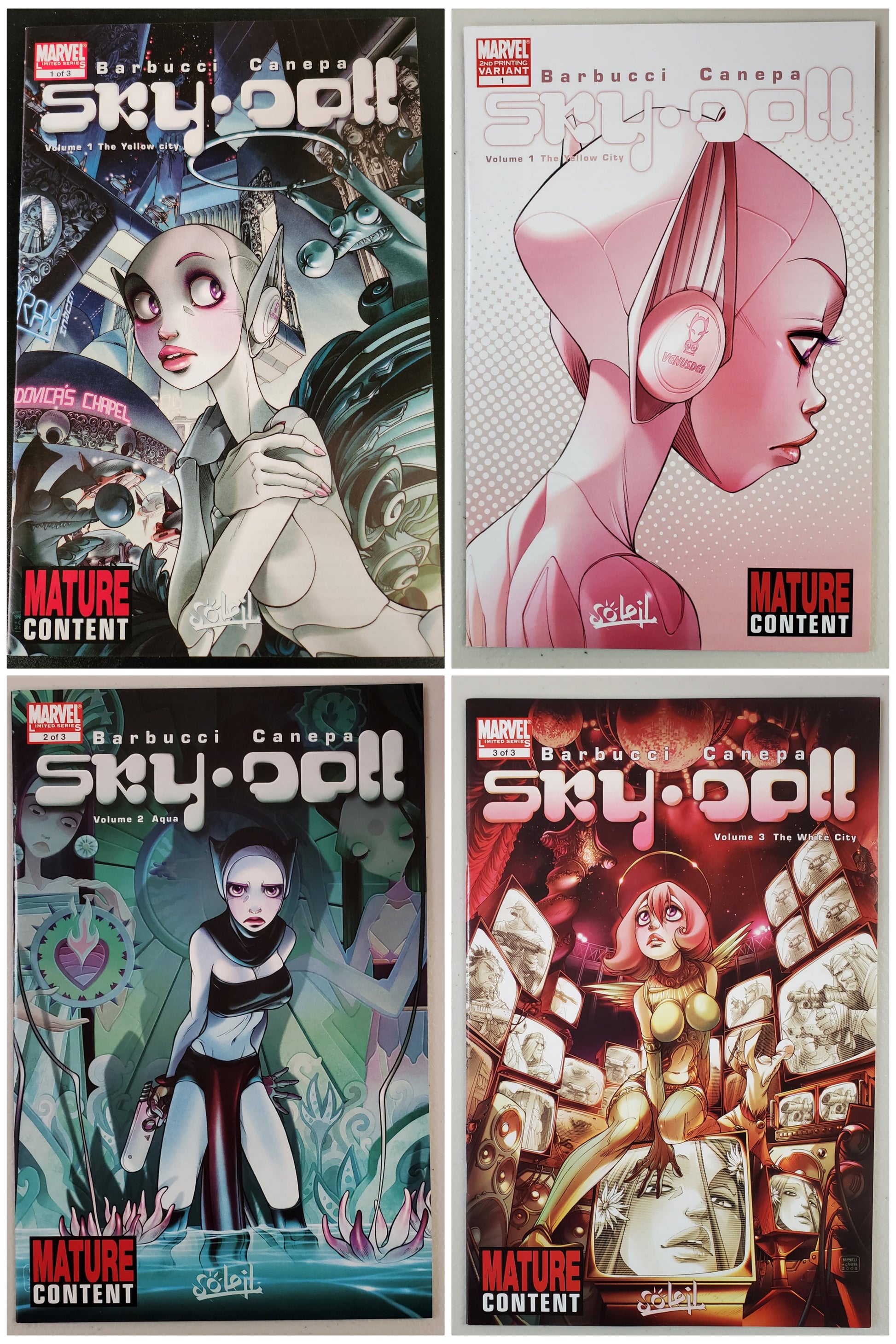 SKY DOLL #1-#3 AND SKY DOLL #1 2ND PRINT 2008 SET OF 4 SKY DOLL MARVEL COMICS   