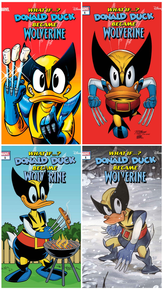 07/31/2024 MARVEL DISNEY WHAT IF DONALD DUCK BECAME WOLVERINE #1 SET OF 4 COVERS