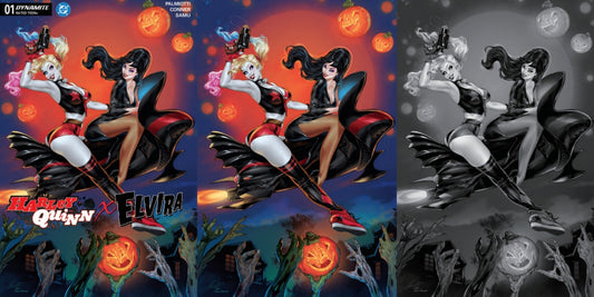 HARLEY QUINN X ELVIRA #1 SSCO ELIAS CHATZOUDIS HOMAGE SET OF 3 2025 DYNAMITE ENTERTAINMENT