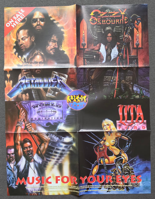 MUSIC FOR YOUR EYES ROCK IT COMIX LITA OZZY METALLICA FOLDED PROMOTIONAL POSTER 1993 Batman DC COMICS