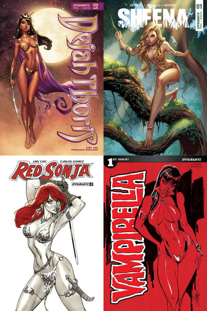 WOMEN OF DYNAMITE J SCOTT CAMPBELL SET OF 4 COMICS (VAMPIRELLA DEJAH THORIS SHEENA RED SONJA)