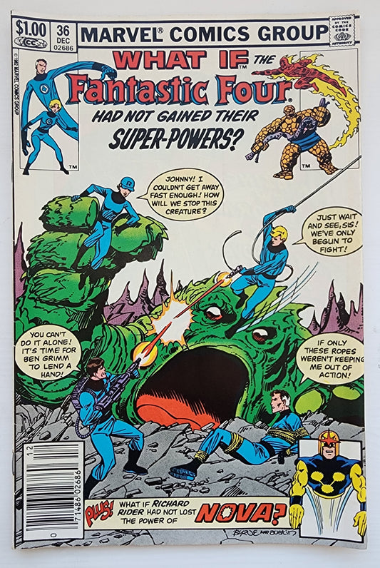 WHAT IF #36 FANTASTIC FOUR NO SUPER POWERS NEWSSTAND 1982 What If MARVEL COMICS
