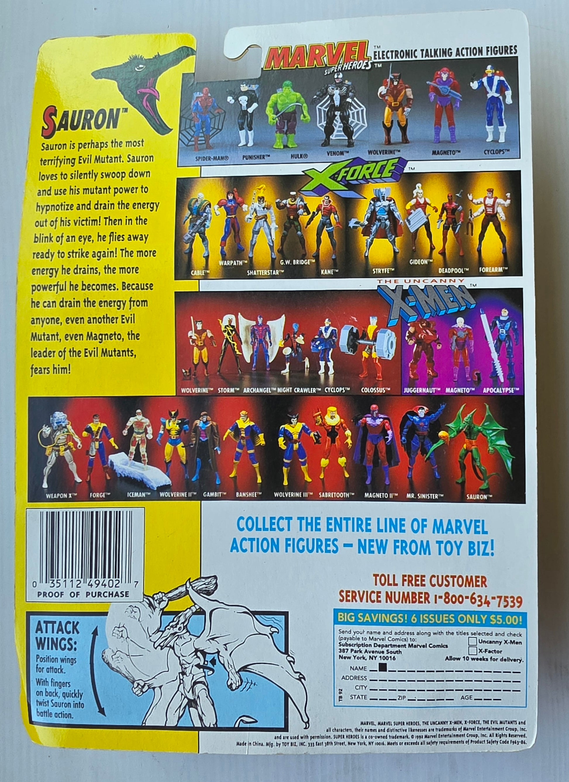TOY BIZ UNCANNY X-MEN SAURON ACTION FIGURE 1992 X-Men Toy Biz
