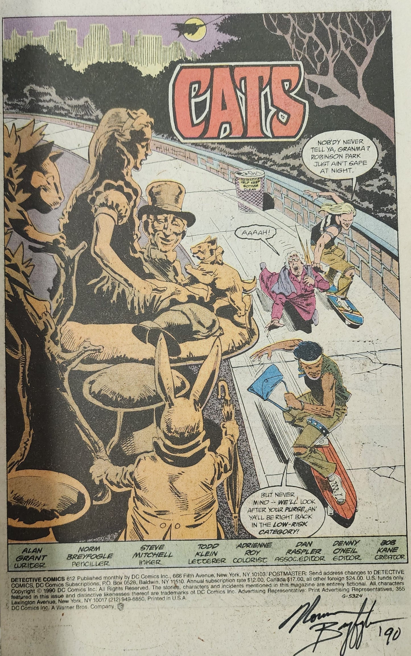 DETECTIVE COMICS #612 1990 SIGNED BY NORM BREYFOGLE Batman DC COMICS