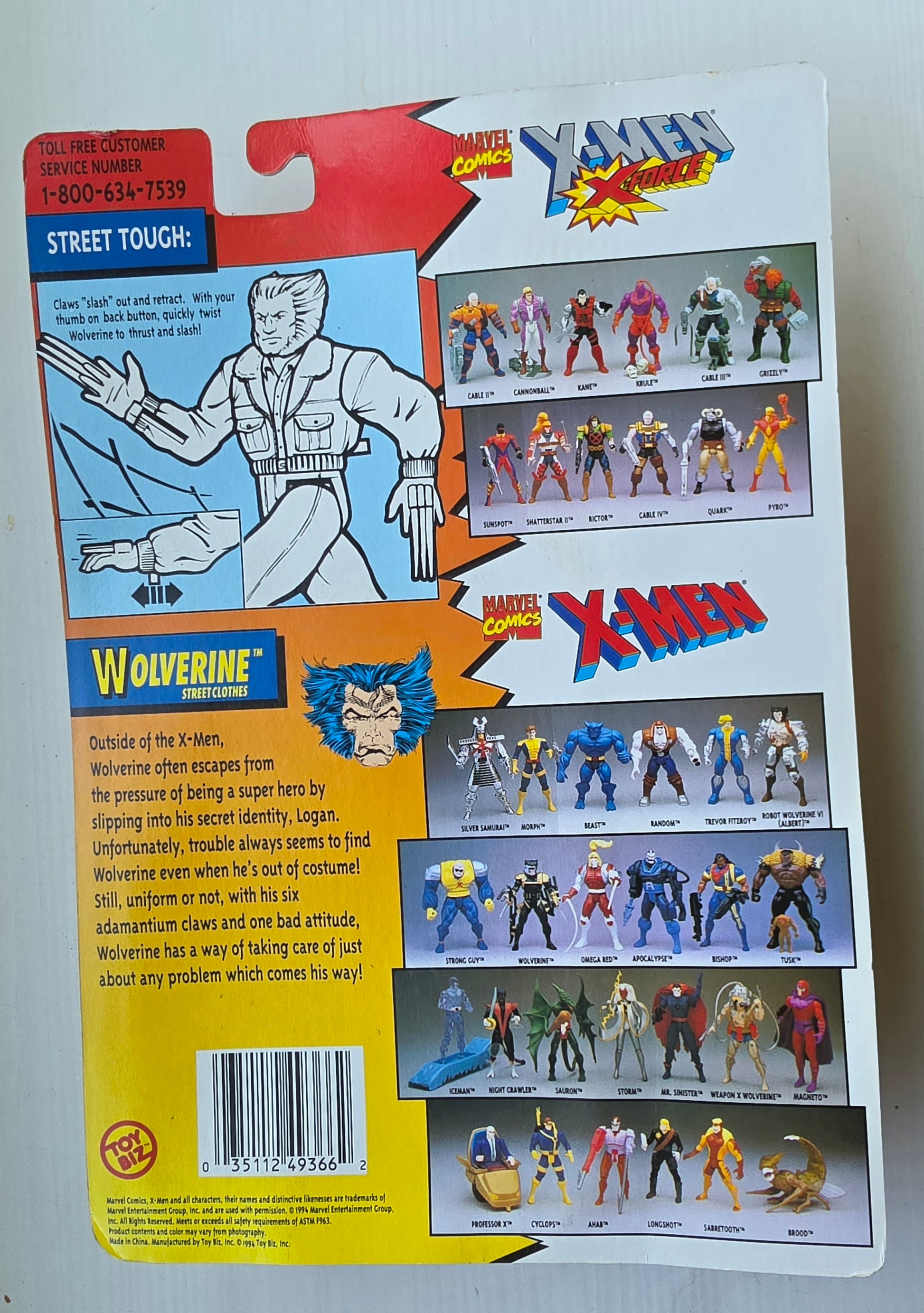 TOY BIZ UNCANNY X-MEN WOLVERINE STREET CLOTHES 7TH EDITION ACTION FIGURE 1994 X-Men Toy Biz