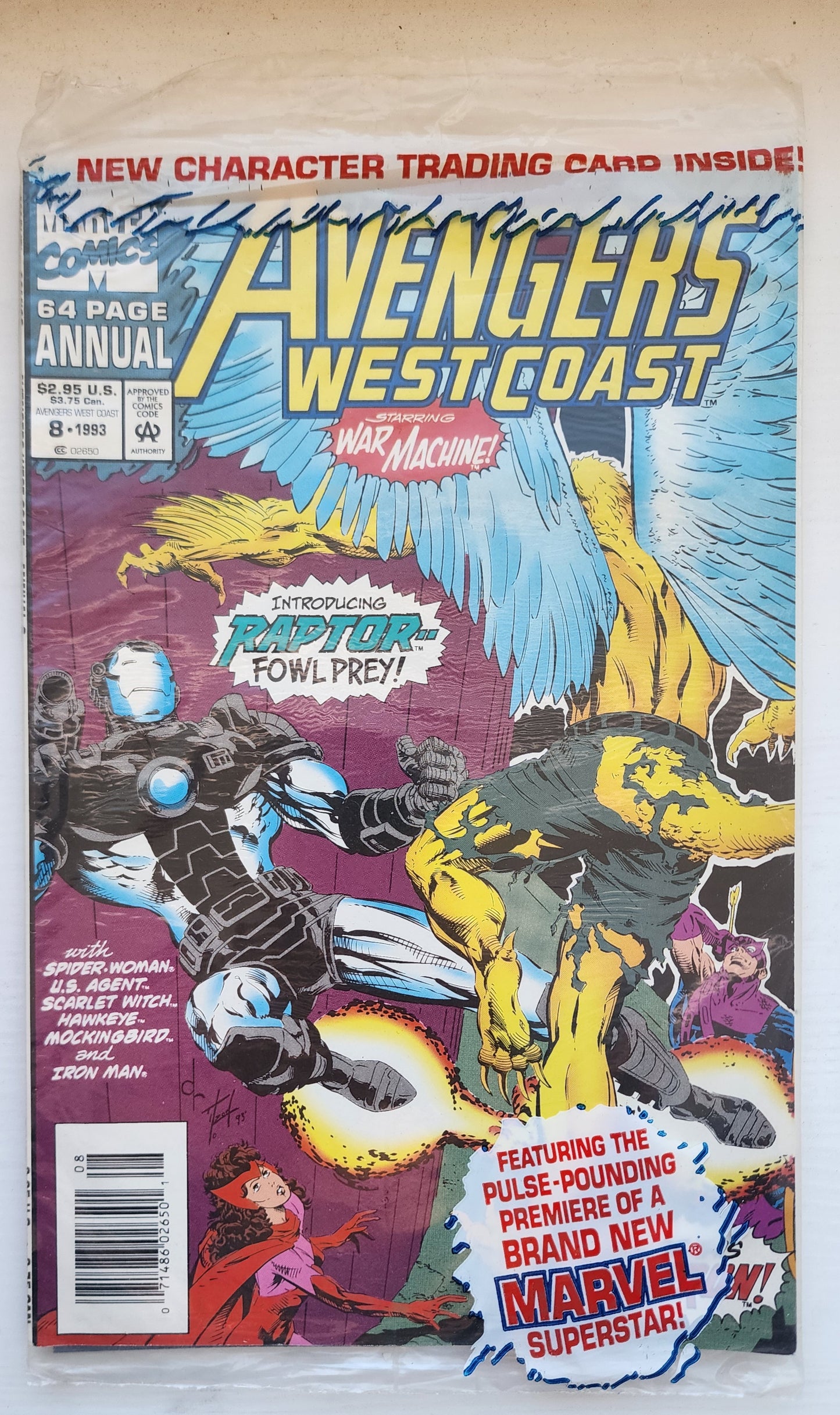 WEST COAST AVENGERS ANNUAL #8 OPEN POLYBAG & CARD NEWSSTAND 1993 West Coast Avengers MARVEL COMICS