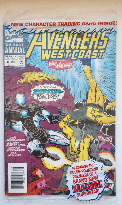 WEST COAST AVENGERS ANNUAL #8 OPEN POLYBAG & CARD NEWSSTAND 1993 West Coast Avengers MARVEL COMICS