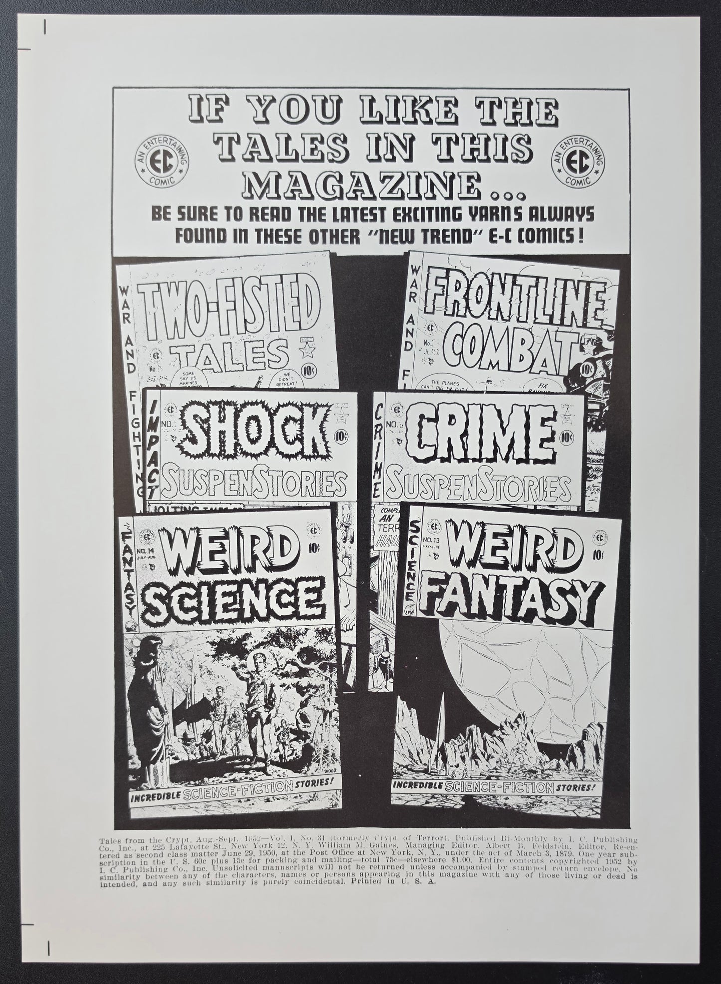 EC COMICS TALES FROM THE CRYPT #31 PRINT EC Comics EC Comics