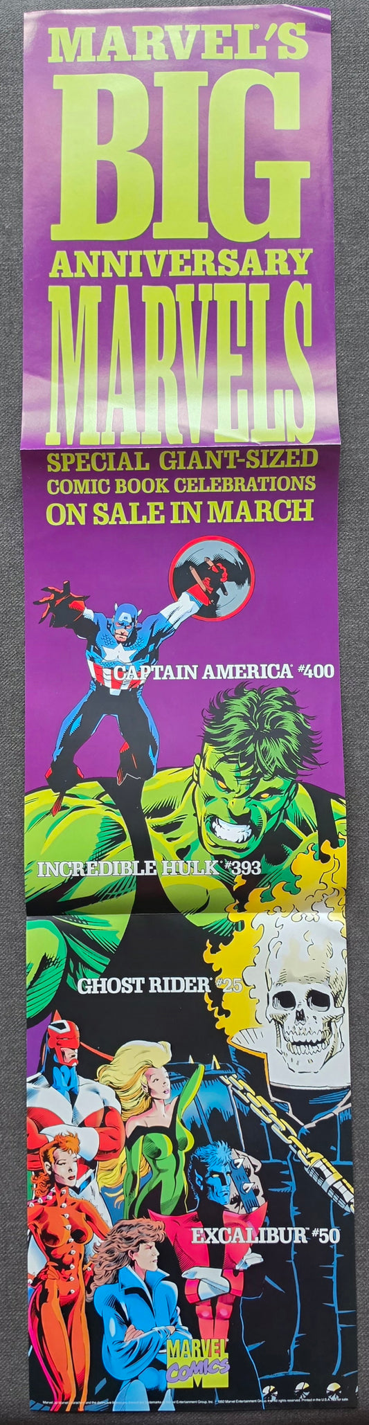MARVELS BIG ANNIVERSARY HULK FOLDED PROMOTIONAL POSTER 1992 Spider-Man MARVEL COMICS