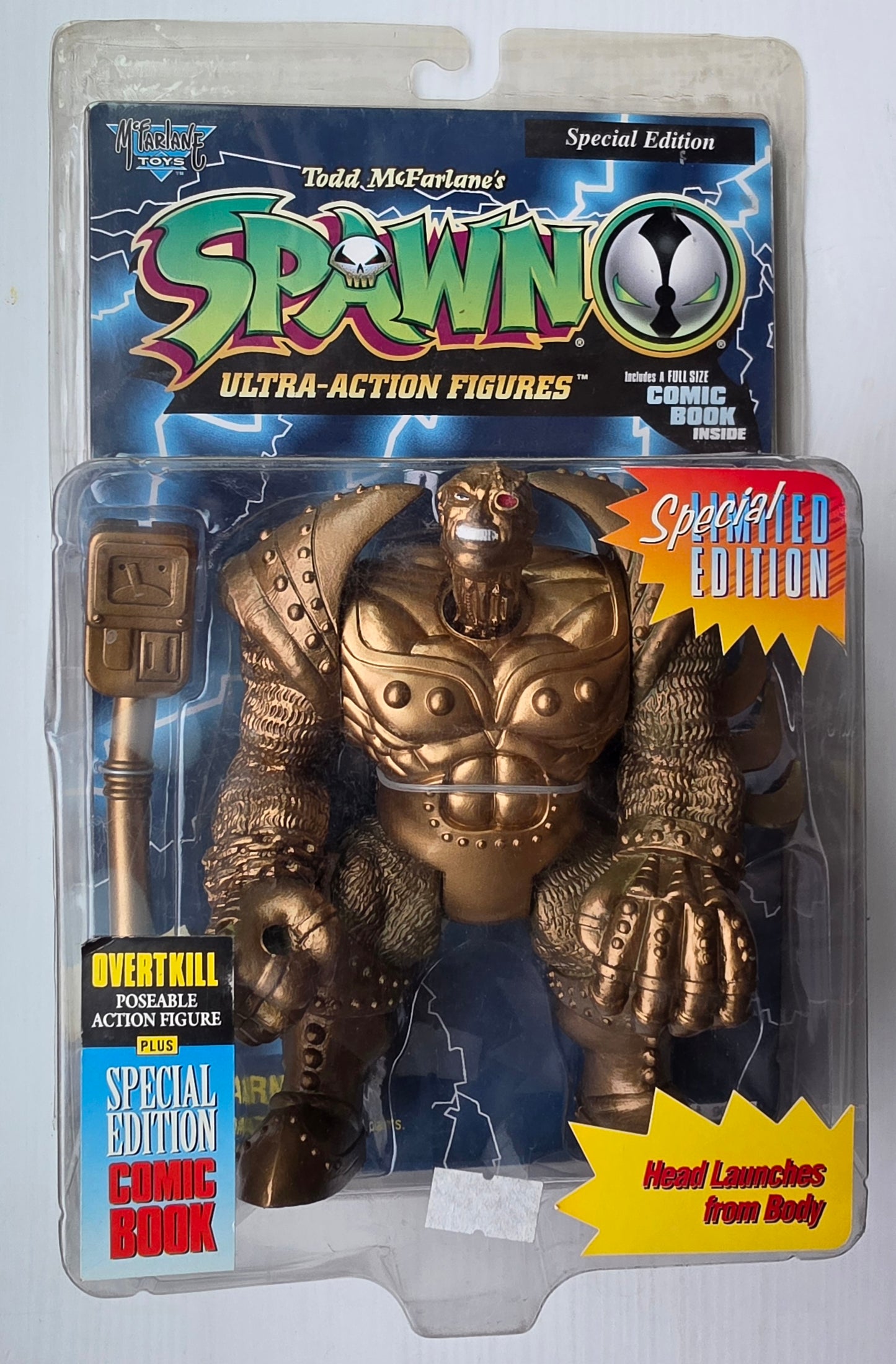MCFARLANE TOYS SPAWN OVERTKILL GOLD SPECIAL EDITION WITH COMIC BOOK Spawn Todd Toys