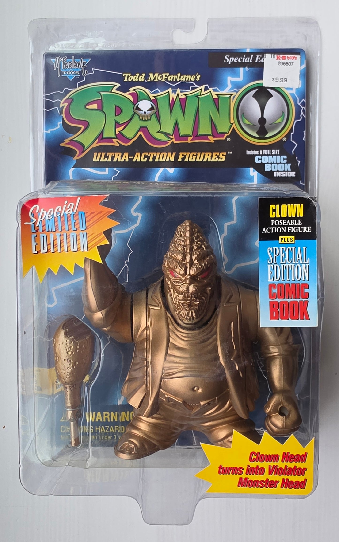 MCFARLANE TOYS SPAWN CLOWN HEAD GOLD SPECIAL EDITION WITH COMIC BOOK Spawn Todd Toys