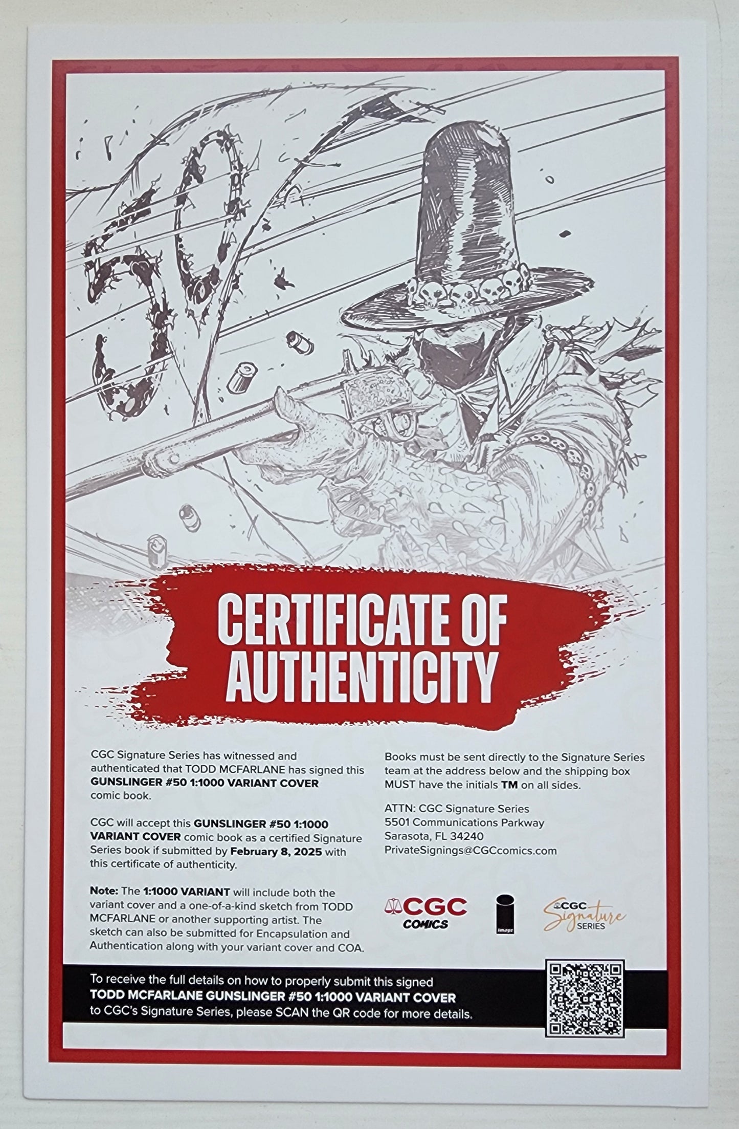 02/11/2026 GUNSLINGER SPAWN #50 1:1000 TODD MCFARLANE SIGNED PENCIL VARIANT Spawn IMAGE COMICS