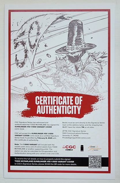 02/11/2026 GUNSLINGER SPAWN #50 1:1000 TODD MCFARLANE SIGNED PENCIL VARIANT Spawn IMAGE COMICS